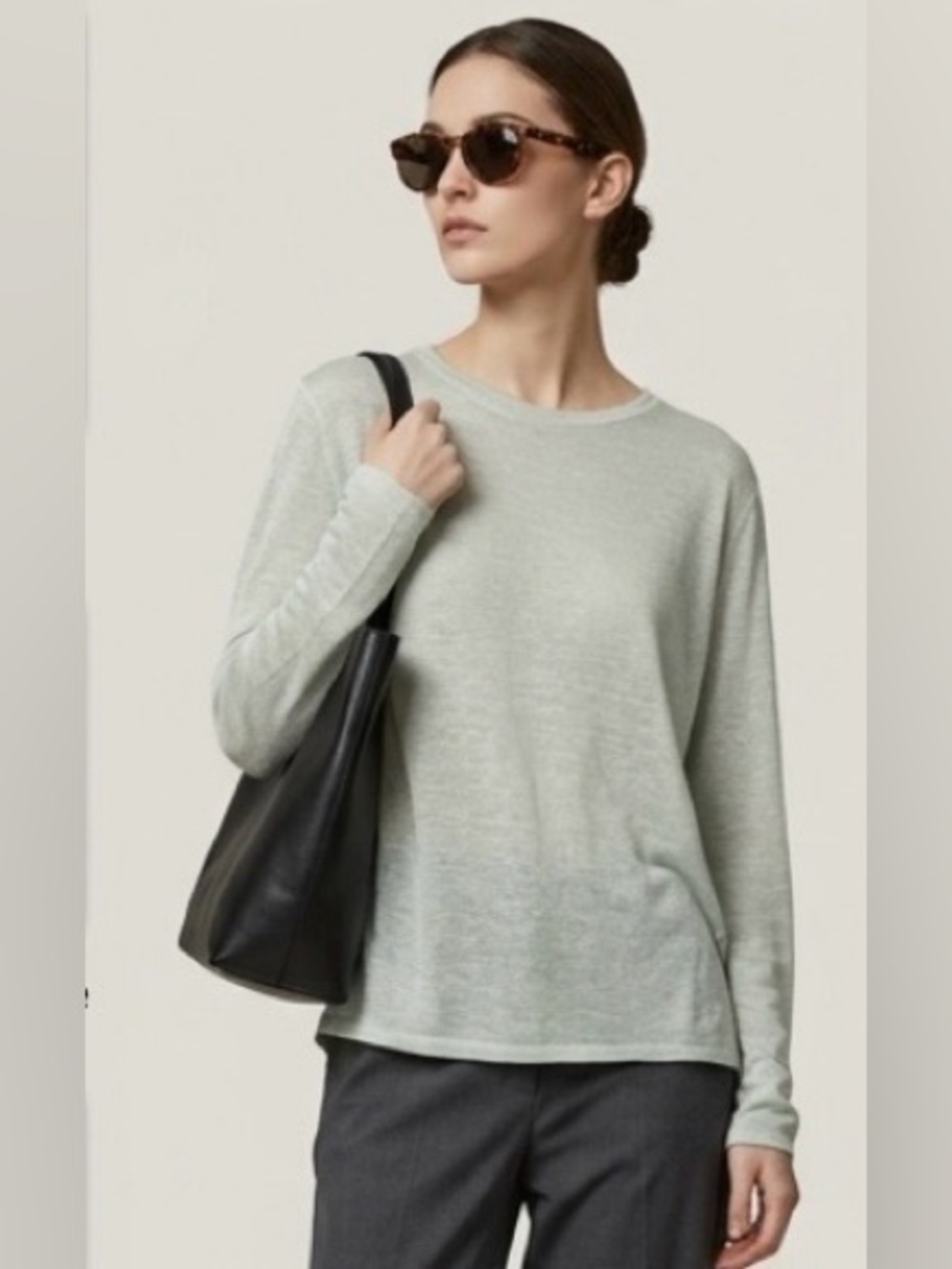 VINCE Sweater 100% Linen Pullover Green Crewneck Textured Lightweight Luxury XS